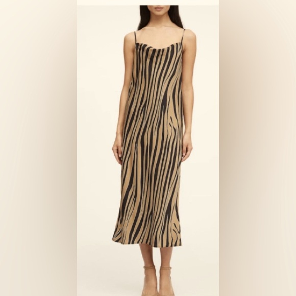 Banana Republic Tan and Black Zebra-Stripe Midi Slip Dress
